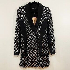 New ASOS Sequin Blazer Dress Black Silver 2, XS
